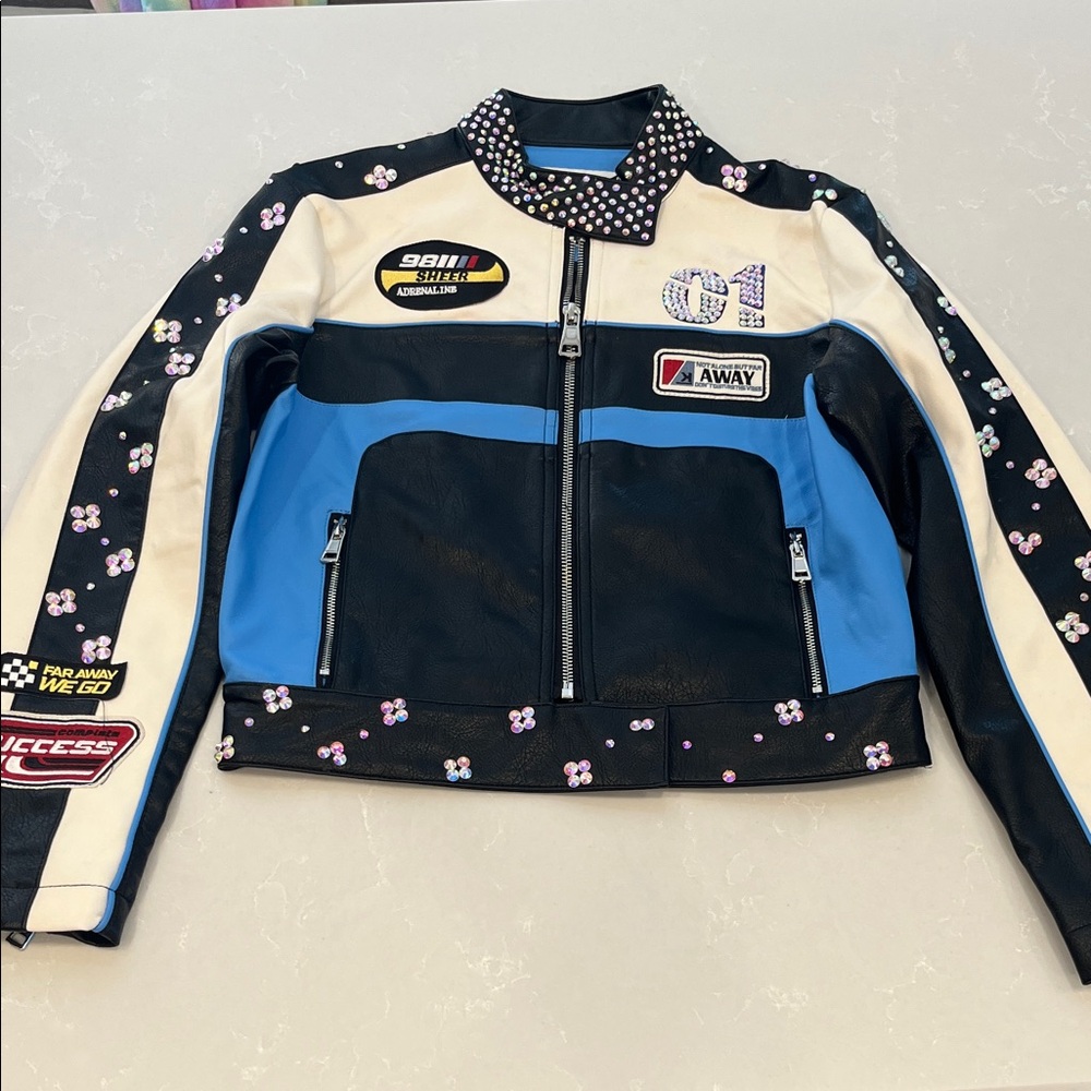 Studded Black and Blue Racing Jacket
